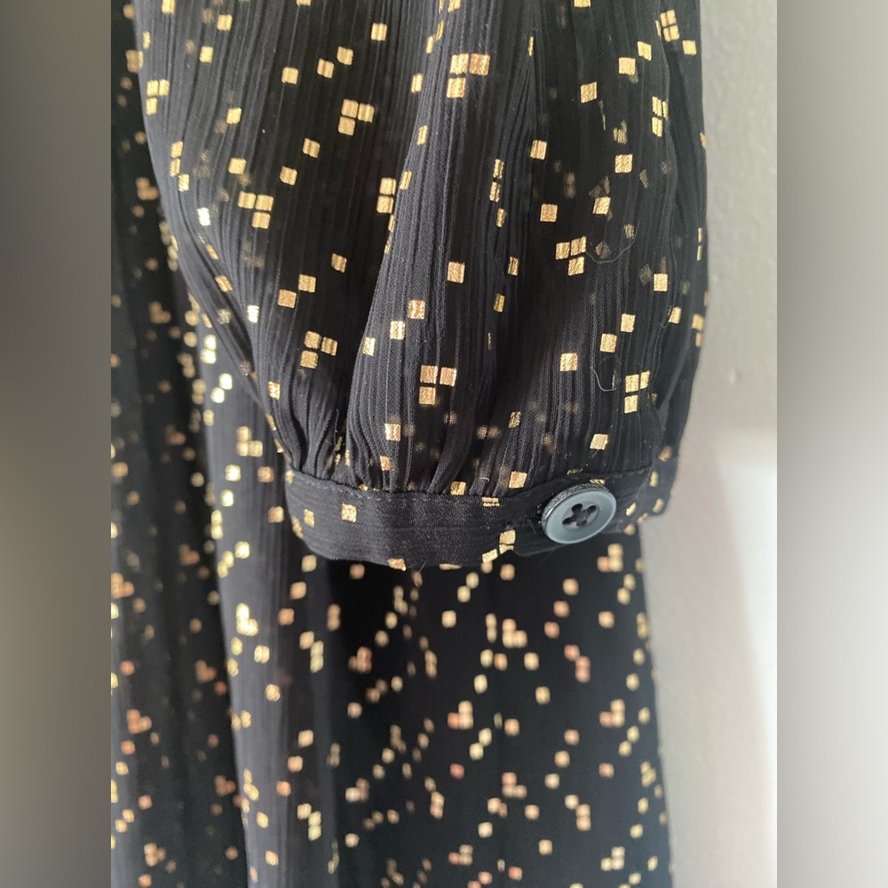 Sunday Best Aritzia Jinx Long Sleeve V Neck Black Gold Babydoll Dress Size XS - Picture 8 of 11